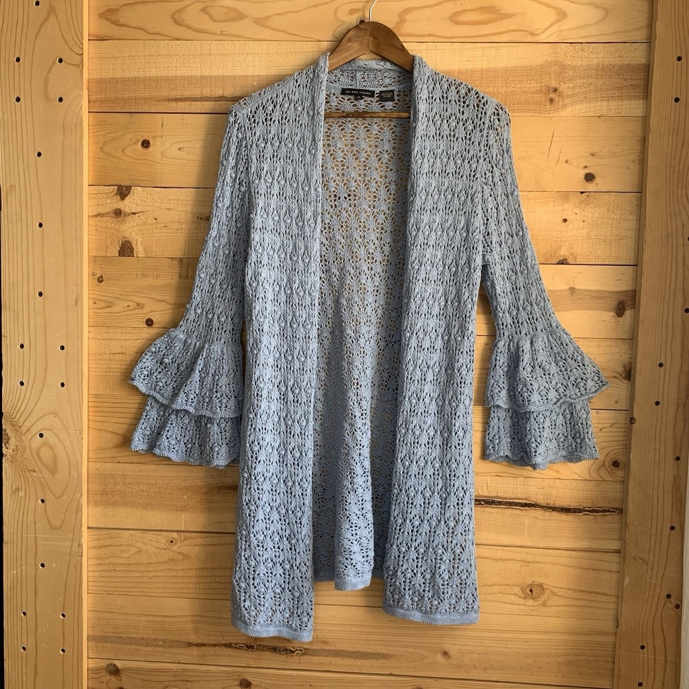 Jeanne Pierre Crochet Cardigan M Cottage Core Flare Sleeve‎ Blue Fairy